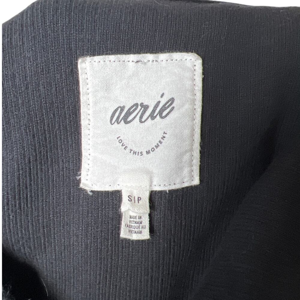 Aerie Small 100% Cotton Black Ribbed Hoodie Women's - Picture 4 of 7